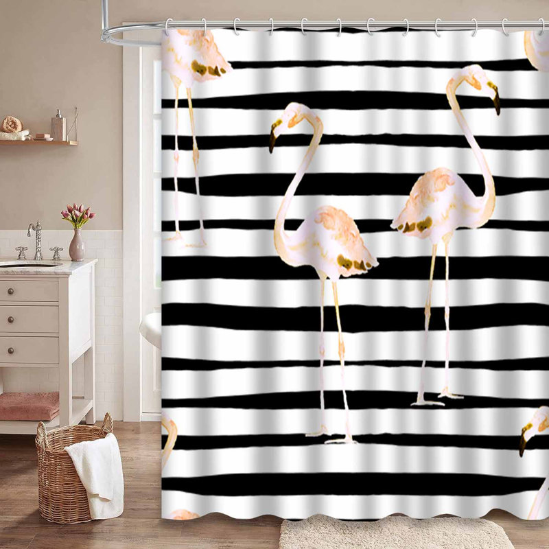 Aquarelle flamant rose à rayures avec bel été avec 12 crochets, L 72 po x l 84 po