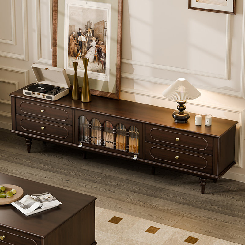 Retro Nut-Brown Solid Wood TV Stands, 22.44"H x 78.74"L x 15.75"W