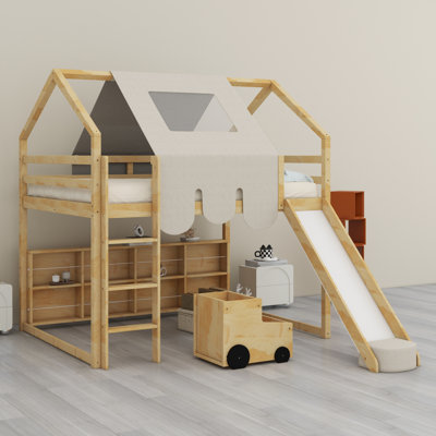 Loft Bed House-Shaped Frame With A Tent