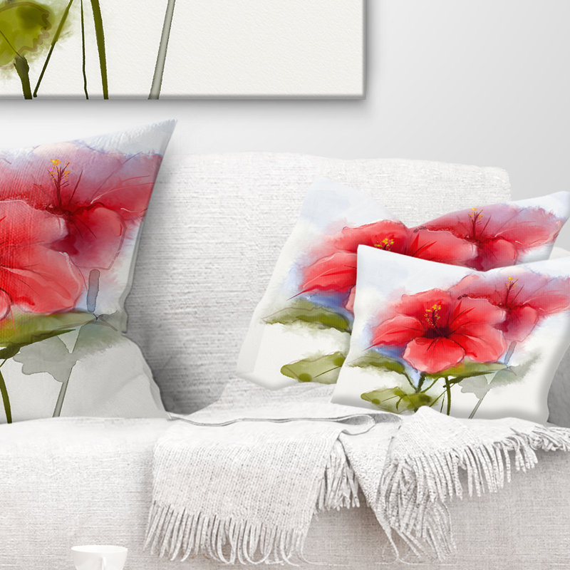 Coussin lombaire hibiscus floral water painting