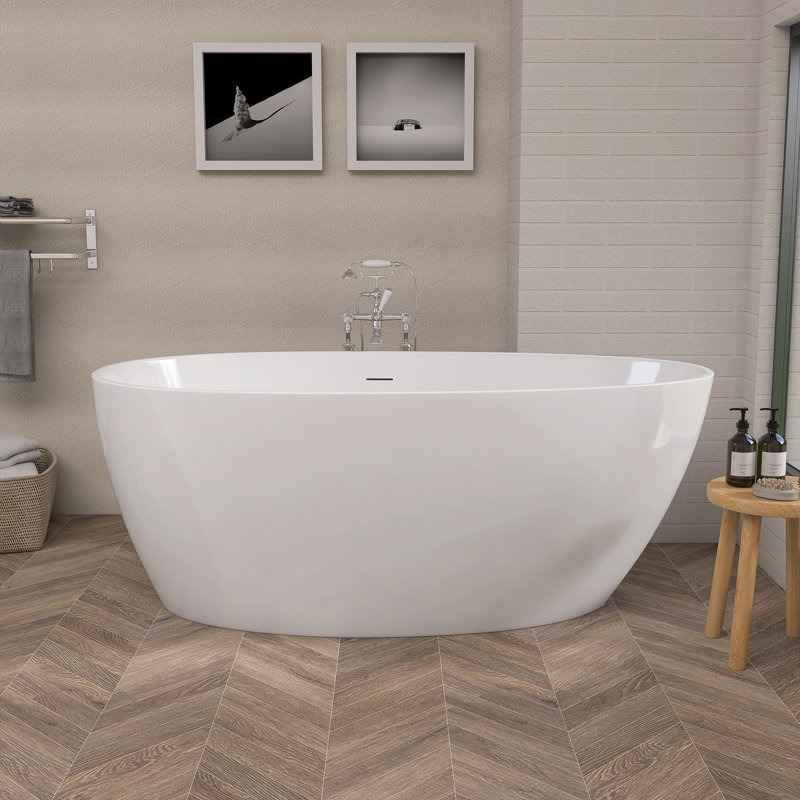 59 Inch Freestanding Oval Soaking Acrylic Bathtub