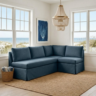 Wimberly 82"W Farmhouse Modular Corner Down Filled L-Shaped Loveseat Dining Banquette with Removable Slipcover