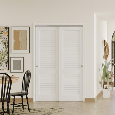 2 MDF Interior Slab Doors with Aluminium Hardware Bypass Sliding Door White Louvered Modern Design