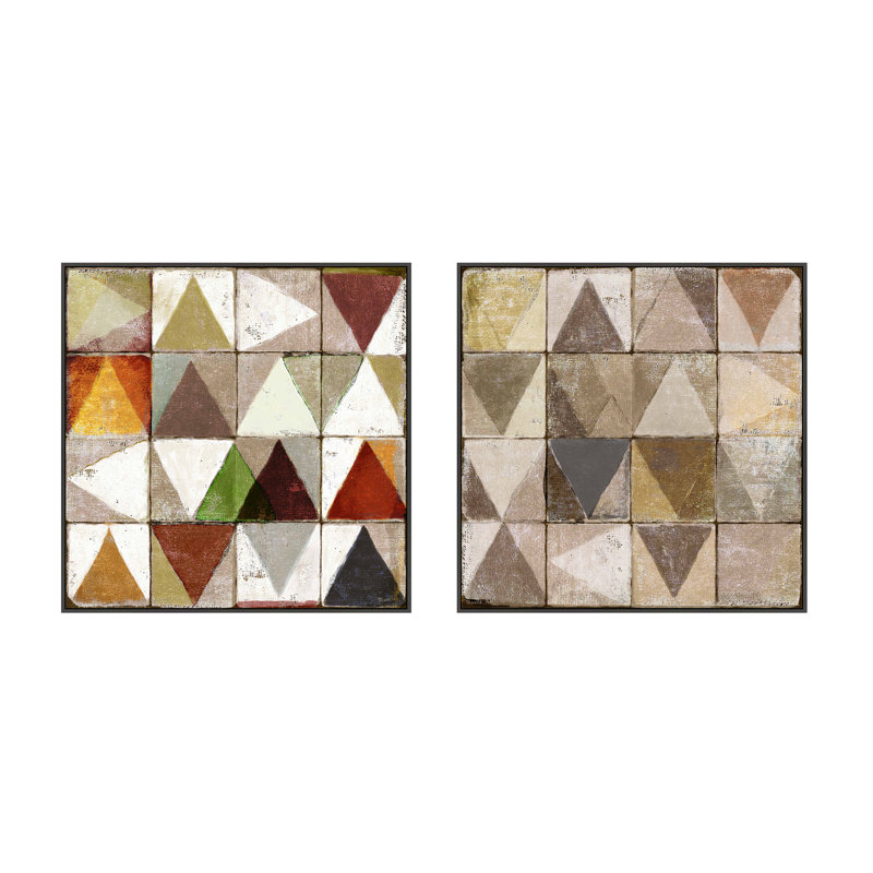 Tiles 1 & 4, Set of 2 by Marco Marella for Studio M - Framed Wall Art, 16" H x 16" W, Canvas, Black