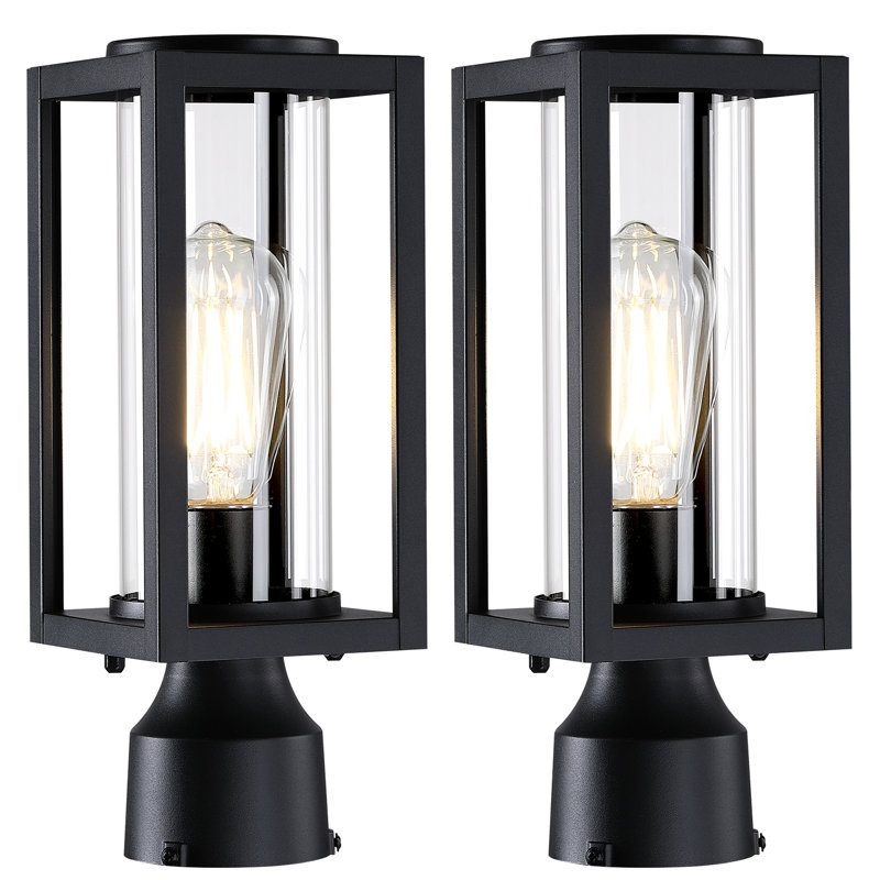 Lampadaire d'extérieur, ensemble de 2 lampadaires, lanterne extérieure noire moderne avec verre trempé, lampadaires antirouille pour l'extérieur pour le jardin du patio de l'allée