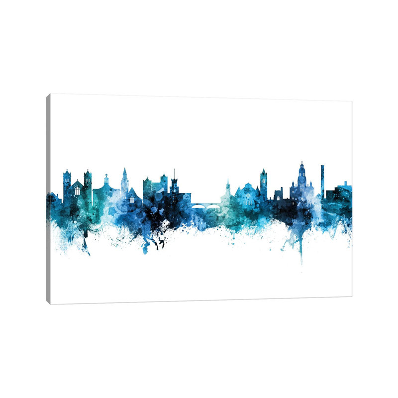 Nashua New Hampshire Skyline Blue Teal by Michael Tompsett - Wrapped Canvas Gallery-Wrapped Canvas Giclée