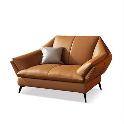 Chaise avec accoudoirs évasée orange en cuir véritable