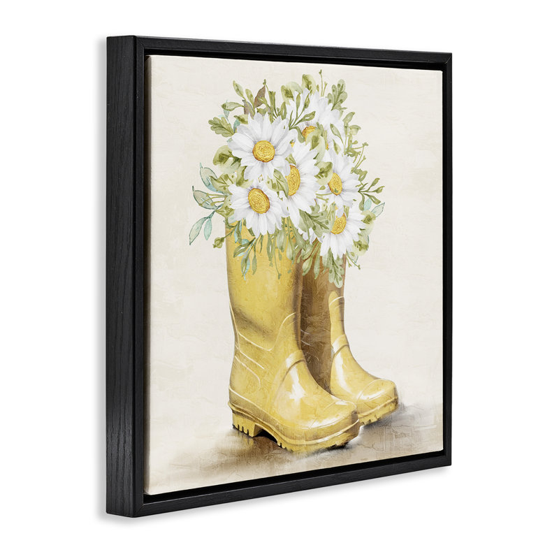 «Sunny Garden bottes», art mural encadré par Kim Allen, Cadre flottant noir de jais, H 18 po x l 18 po