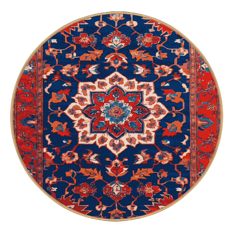 Tapis brun Tabriz lavable à la machine, Rond 3 pi