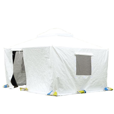 Housse pour abri de jardin 12 pi x 12 pi - Hiver toutes saisons imperméable avec parois latérales, fenêtres en filet de polypropylène, blanc pour les intempéries