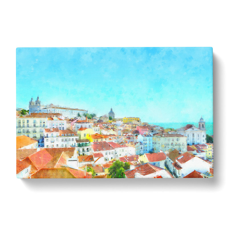 Skyline Of Alfalma Lisbon Portugal Painting - Wrapped Canvas, 35cm H x 50cm W x 3cm D