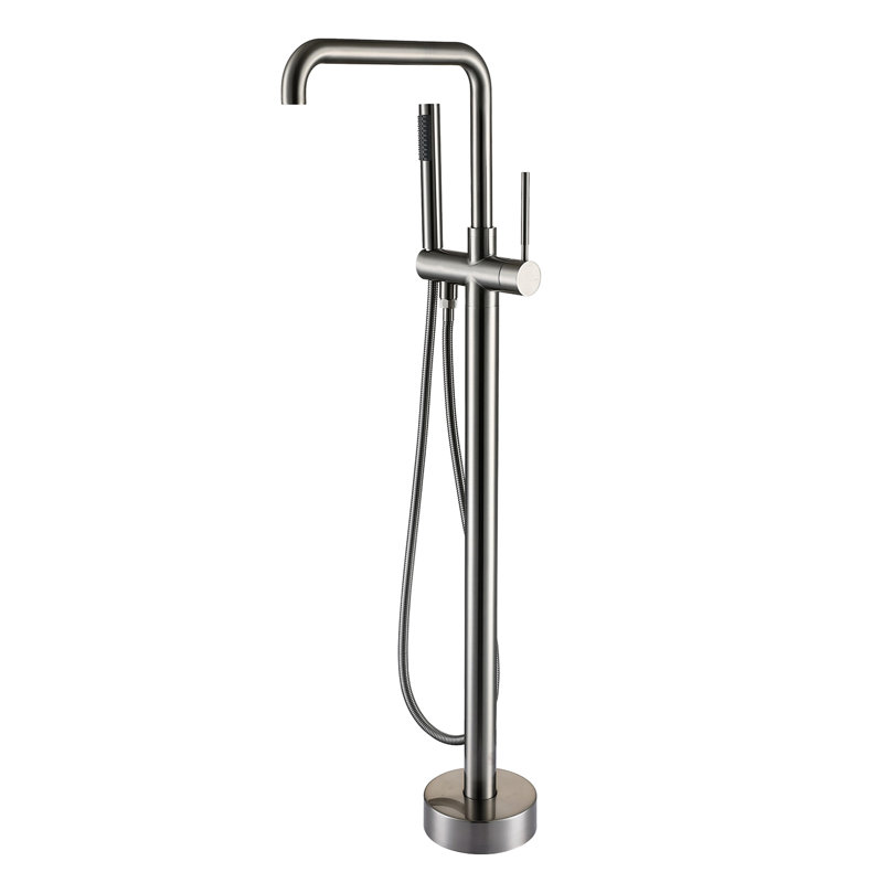 Freestanding Bathtub Faucet W/ Hand Shower, 3 Handles, Blush, Metal, 6.36 In , 42.98 H, 11.19 Lb - Bathroom Decoration Piece Width, Depth, Height,