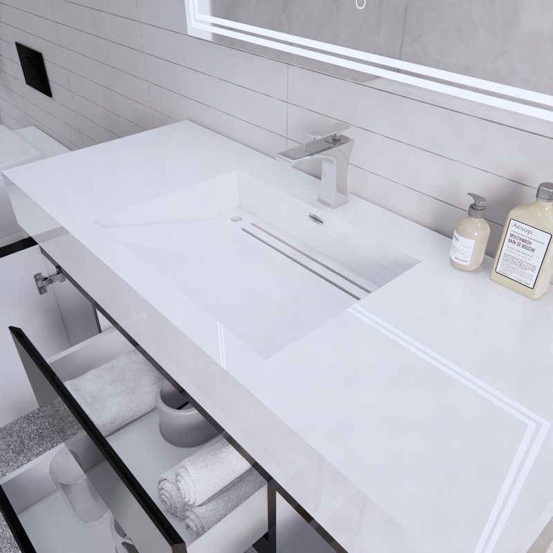 Babajide Bathroom Vanity with Acrylic Top, Glossy Black