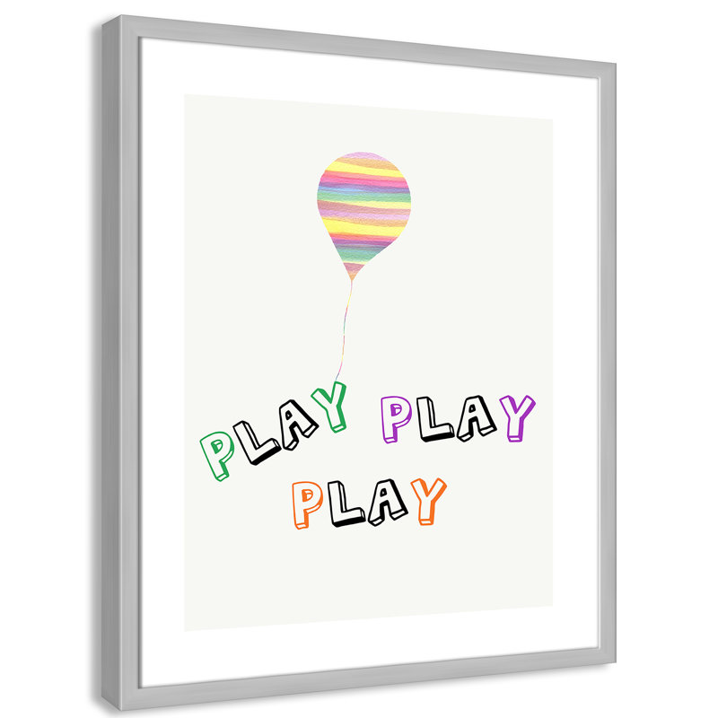 Play Play Play, impression sur papier, H 24,5 po x l 20,5 po x P 1,18 po, Encadré de boîte argent