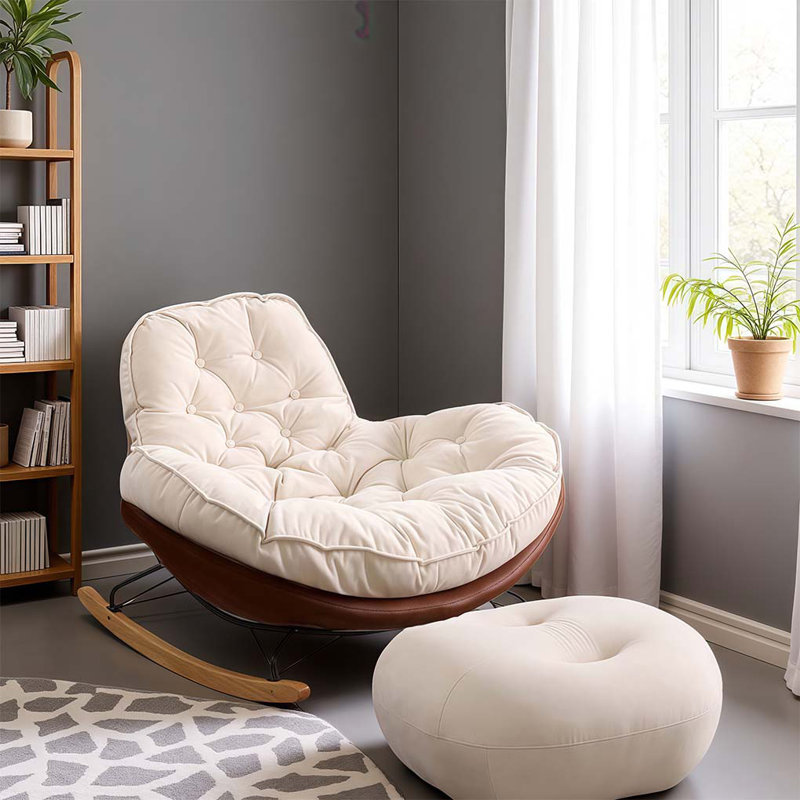 Removable padded rocking chair with footrest, Dark Coffee Cotton