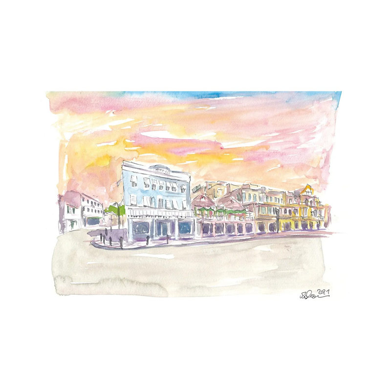 Queen St Front St Scene In Hamilton Bermuda At Sunset By Markus & Martina Bleichner - Wrapped Canvas Painting by Markus & Martina Bleichner - Wrapped Canvas Painting