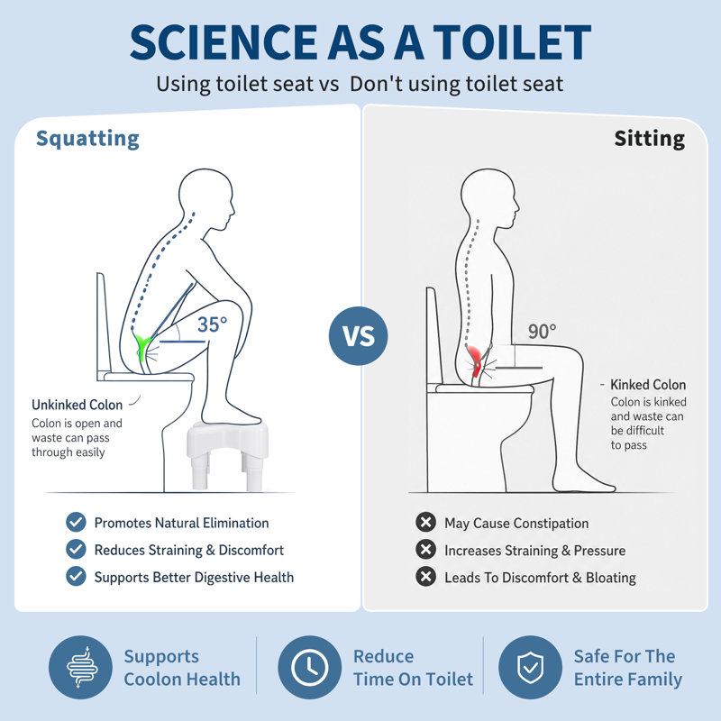 Ergonomic Squat Toilet Stool Footrest for Adults - Improves Bathroom Posture, Lightweight Easy-Clean, Fits Standard Toilets - White Legs