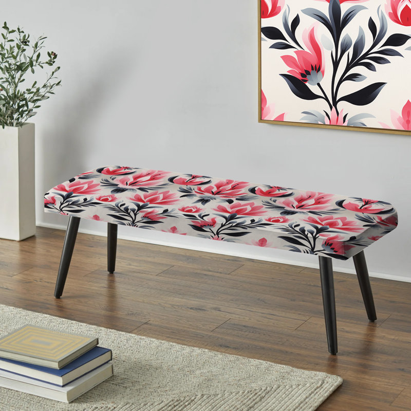 Rose et noir Ikat Facade Splendor - Banc rembourré noir Ikat