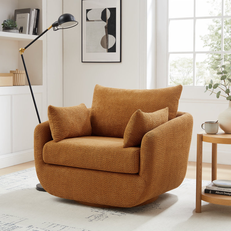 Lazareth 40 "Width Boucle Rotating Single Chair Soft And Comfortable , Curry