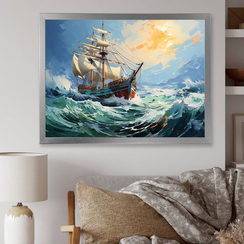 The Pirate Boat Odyssey's Voyage III - Classics, art mural, Cadre de coin argenté fermé, H 16 po x l 32 po x P 1 po