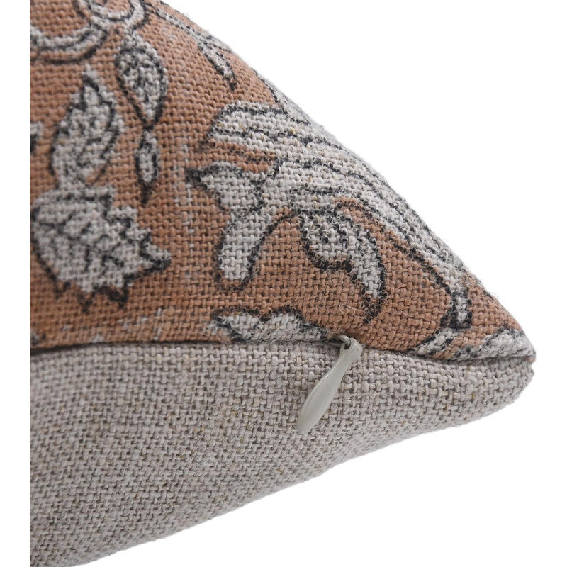Housse de coussin intérieur / extérieur Floral Linen, 14 po x 20 po, Brun floral 1, Rectangulaire