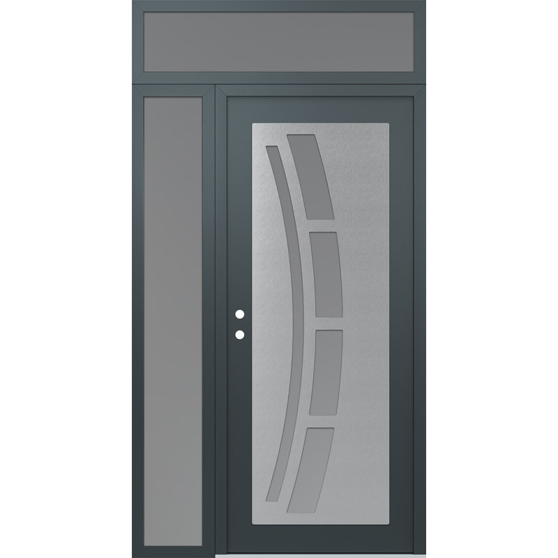 C12 droitier 50 po X 96 po Panneau en acier argenté anthracite et verre givré anthracite avec porte d'entrée avant en verre givré à panneau latéral