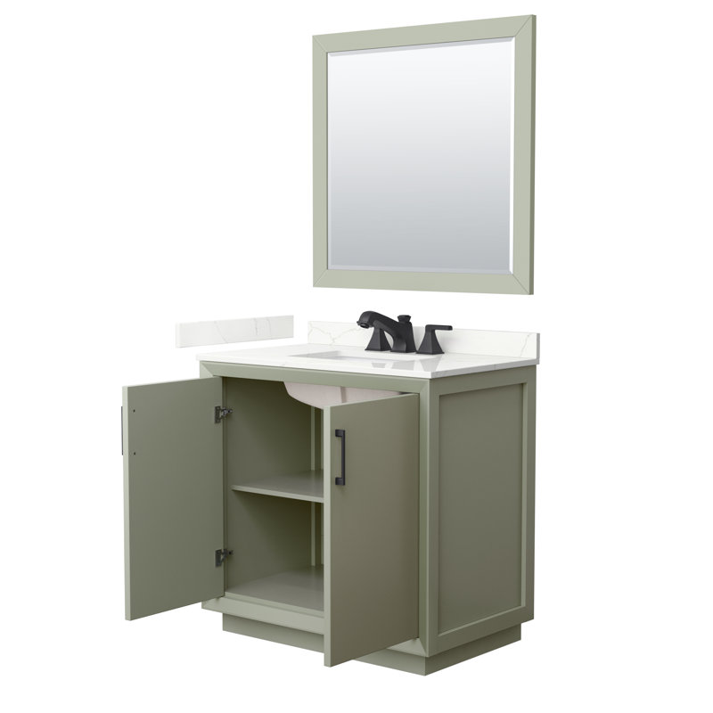 Strada 36'' W Single Vanity, Giotto Quartz, Light Green, Matte Black