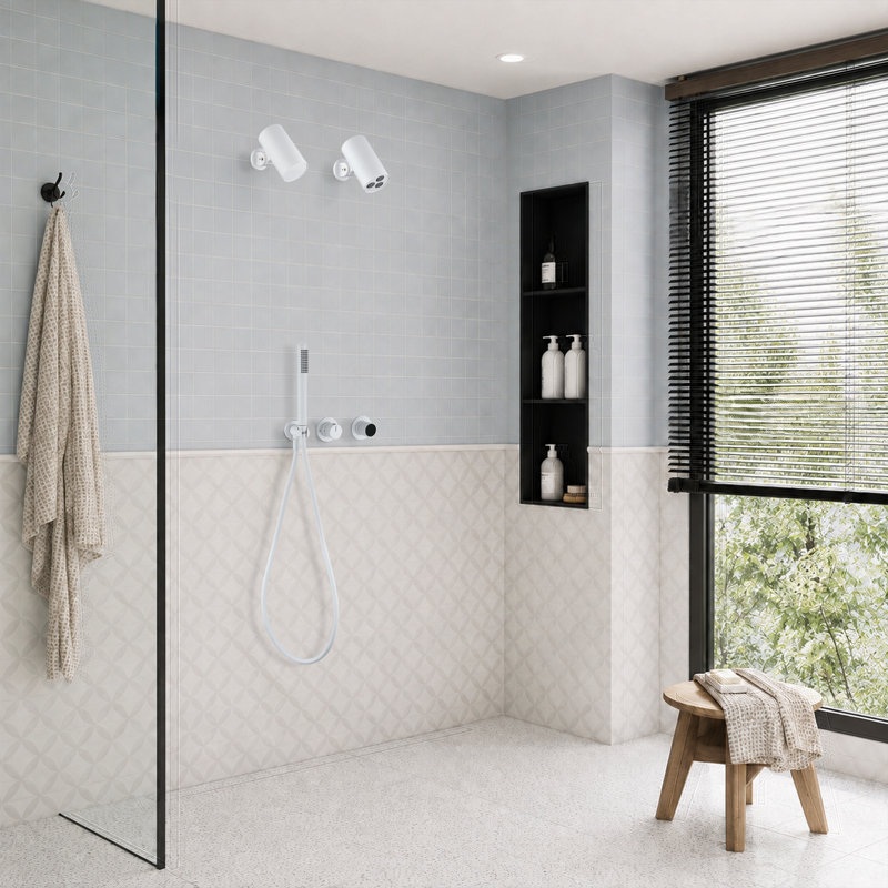 Système de douche complet avec inverseur Lamh, Blanc mat