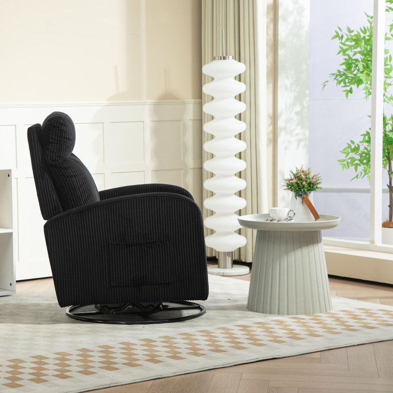 Upholstered Swivel Glider Rocking Chair, Black Corduroy