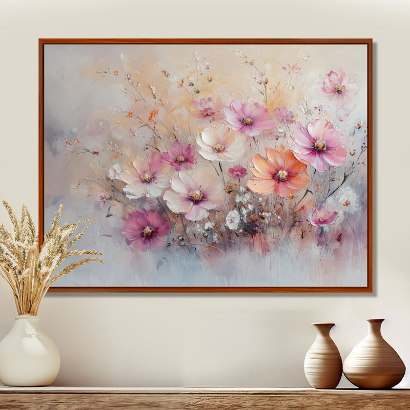«Ingiberg Sunset» aux couleurs roses pastel, fleurs sauvages, Brun, H 12 po x l 20 po, Impression encadrée flottante