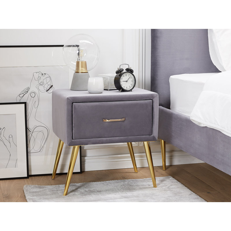 Glaser 46cm W Iron Bedside Table, Grey