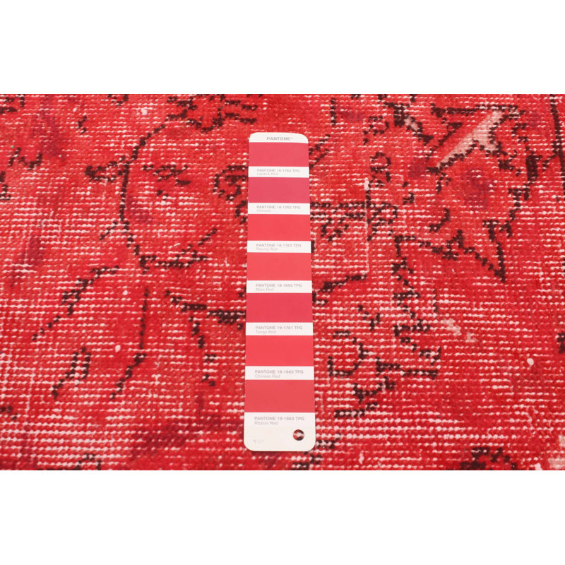 Tapis rouge en laine noué à la main de conception unique 2000S 6 pi 9 po x 10 pi 10 po Ojiugo