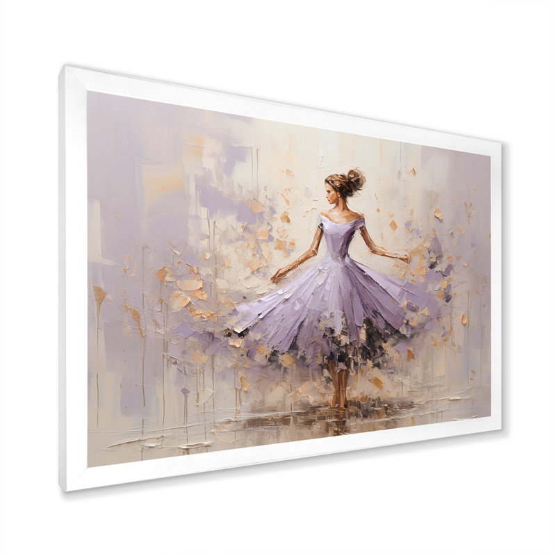 «Minimalisme mauve doré ballerine I», impression sur toile de ballet, H 24 po x l 32 po x P 1 po, Cadre blanc