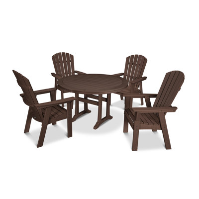 POLYWOOD Nautical Curveback Adirondack 5-Piece Round Dining Set with Trestle Legs