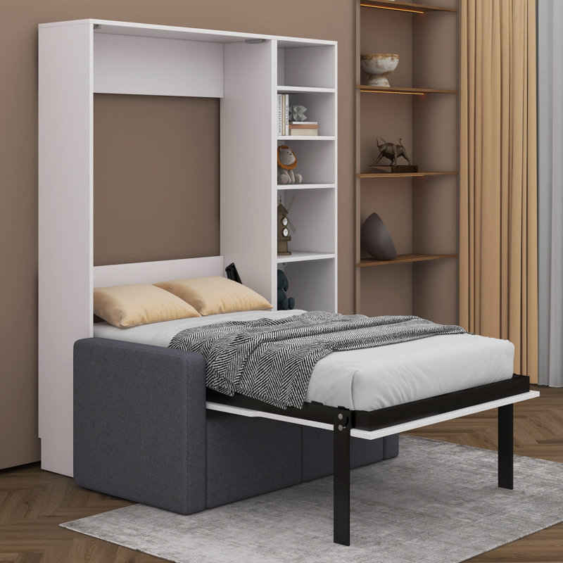 Lit escamotable simple Leanny avec canapé et tablettes