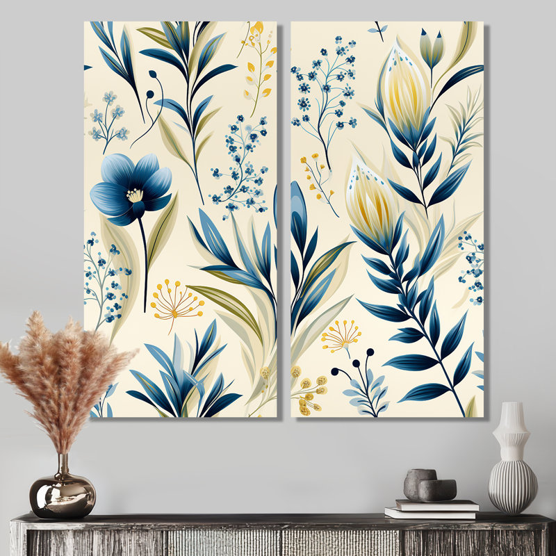 Sandy beige côtier bleu - art mural bohémien et éclectique 2 pièces, H 40 po x l 40 po, Toile tendue sur cadre