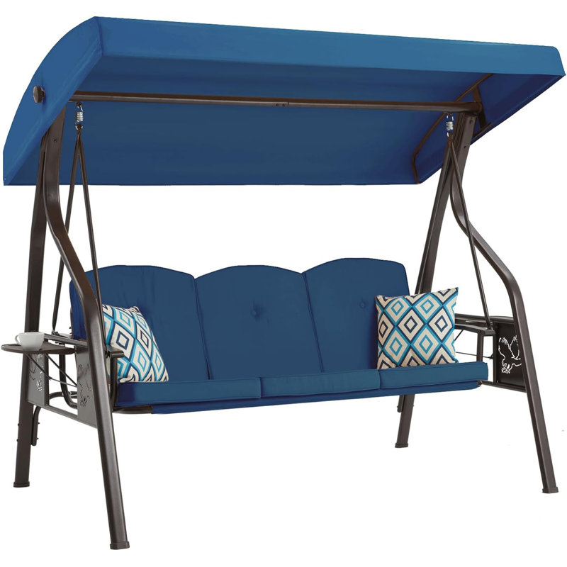 Manhattan Porch Swing w/Rotatable Canopy, 2 in 1 Patio Swing Bed and Swing Chair, Blue
