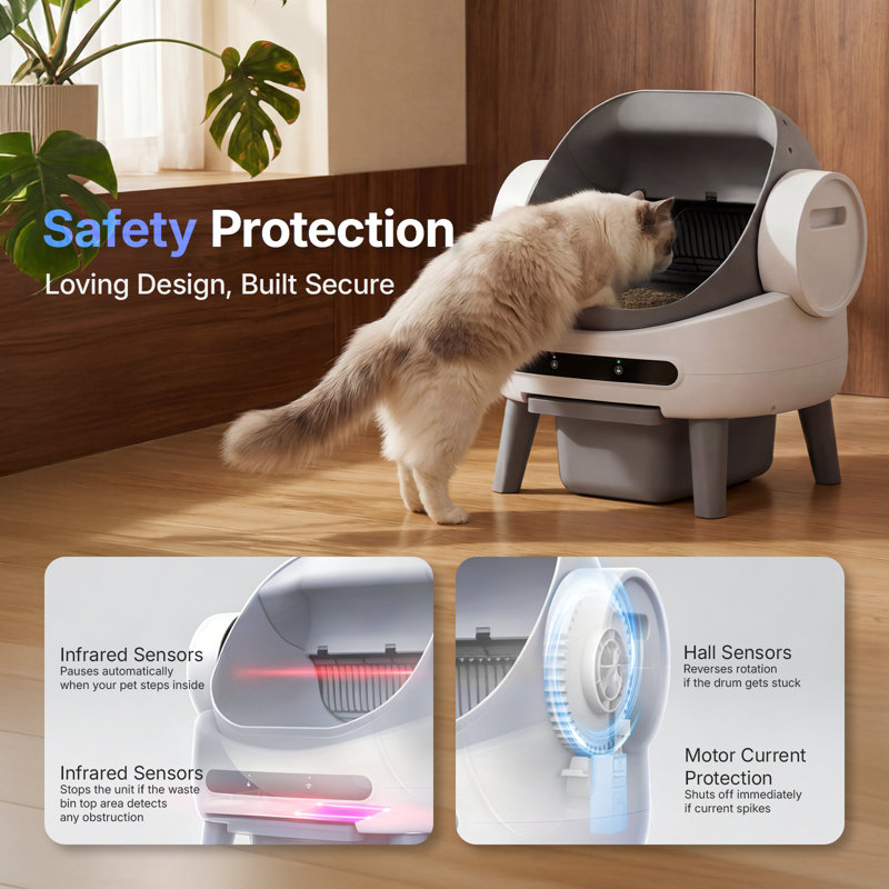 Large Open-Top Automatic Self-Cleaning Litter Box with App Control and 8L Sealed Waste Bin