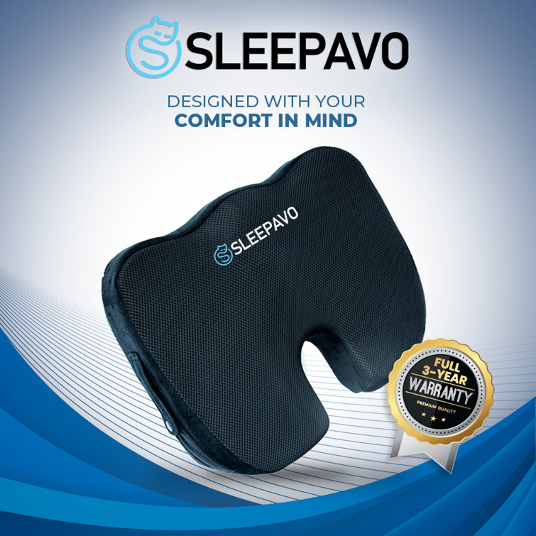 Sleepavo Gel Seat Cushion Memory Foam Chair Pillow with Cooling Gel for Sciatica Coccyx Back & Tailbone Pain Relief - Orthopedic Chair Pad for