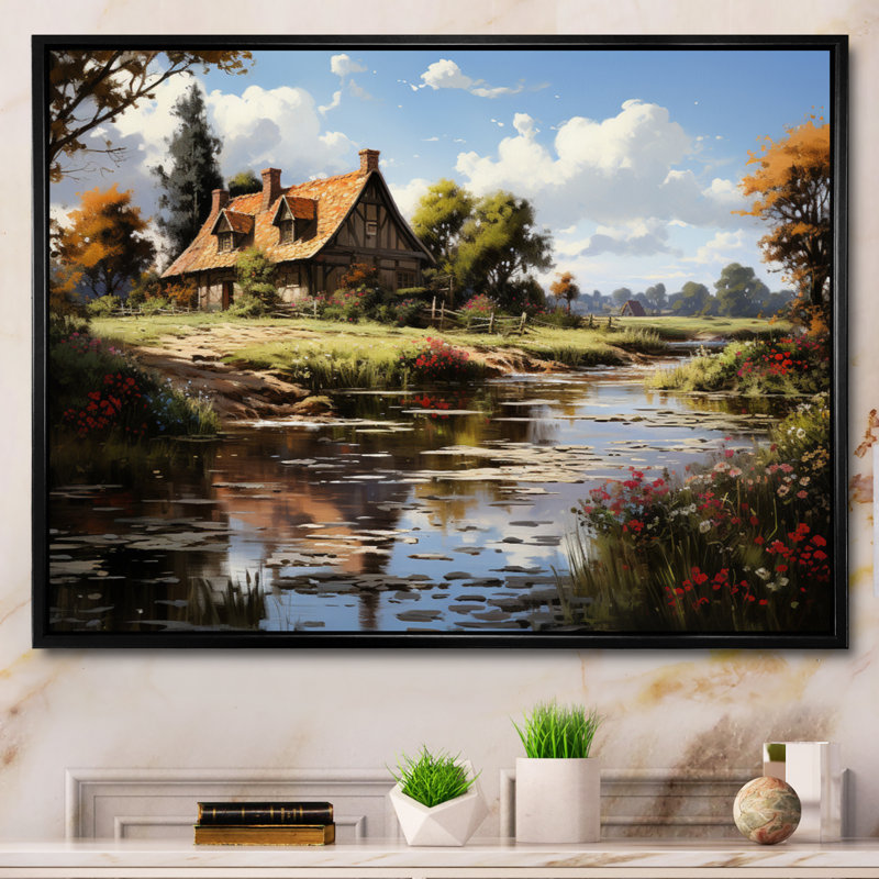 Danemark, campagne, idylle sur toile, H 24 po x l 32 po x P 1 po, Cadre flottant noir
