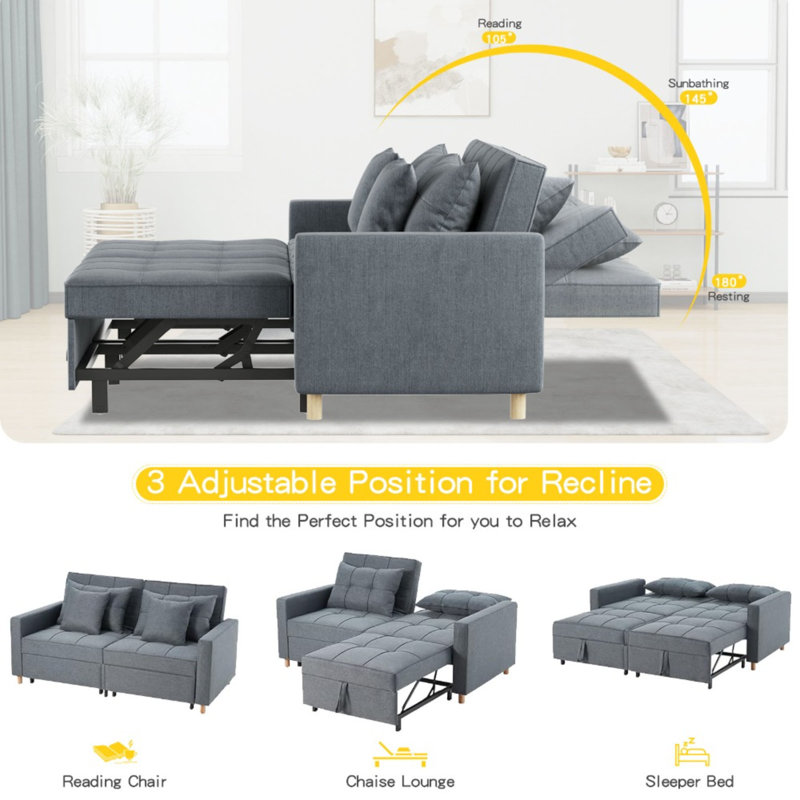 2 Seater Linen Sofa Bed, Dark Grey