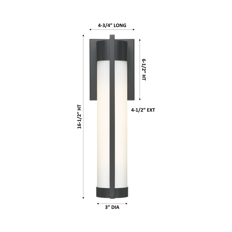 Applique murale d'extérieur 1 lumière noir mat 16 po avec verre rayé blanc Stratford, Blanc rayé, Noir mat, 16.63