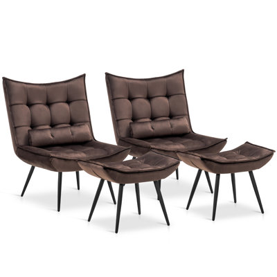 Solara Modern Accent Chair with Ottoman, Velvet Upholstered Wingback Chair, Armless Leisure Chairs by Mercer41