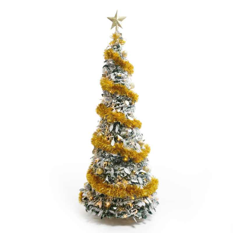 Sapin de Noël artificiel pliable de 1,80 m, préilluminé et floqué, avec 200 lumières DEL – Décoration hivernale enneigée pour salon et bureau – Comprend une housse de protection en forme d'étoile – Taille : 1,80 m