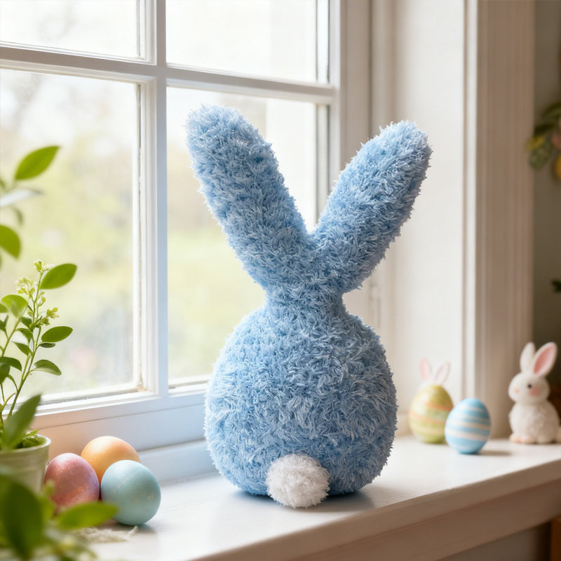 Coussin décoratif en forme de lapin 13,8 po, Bleu
