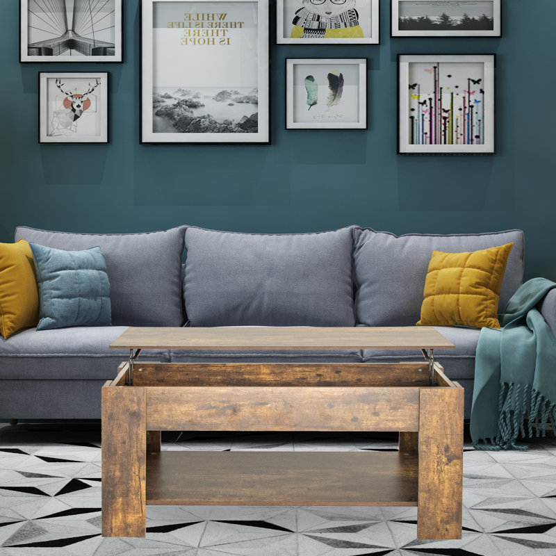 Table basse à plateau relevable avec rangement, Brun
