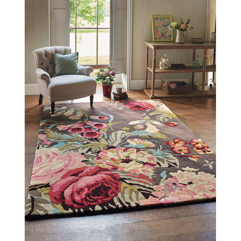 Wool Floral Area Rug, Rectangle 6'7" x 9'2"