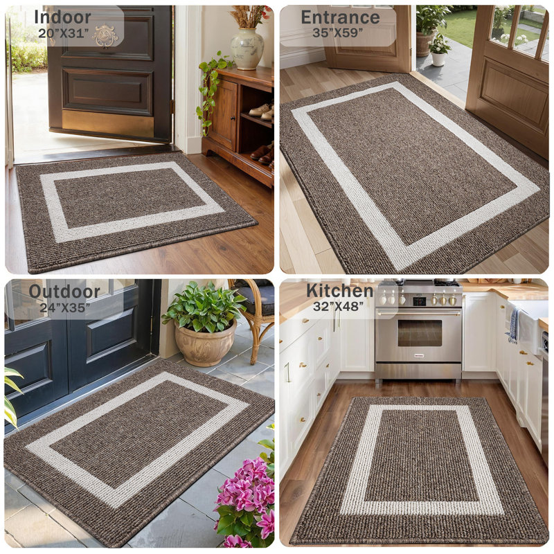 Rubber Non-Slip Indoor Outdoor Door Mat, Khaki, 32" W x 48" L