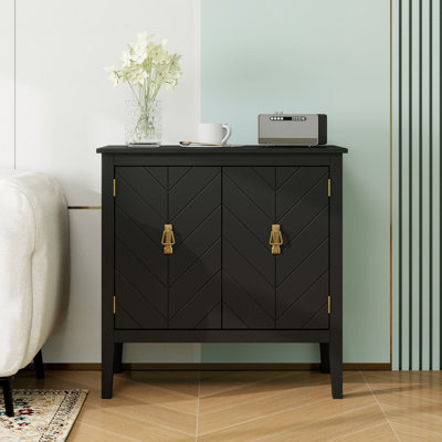 2 Door Wooden Cabinets, Black Wood Cabinet Vintage  Style Sideboard For Living Room Dining Room Office