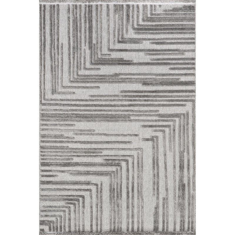 Ziva Contemporary Abstract High-Low Fringe Area Rug, Rectangle 5' x 8'